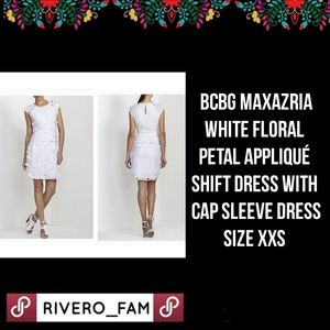 BCBG MAXAZRIA |WHT FLORAL PETAL APPLIQUÉ SHIFT DRESS | W/ CAP SLEEVE | SIZE XXS